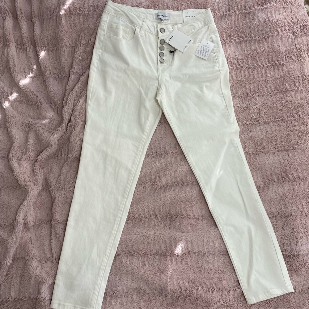 Button Fly Stretchy Jean High Rise Ankle Length